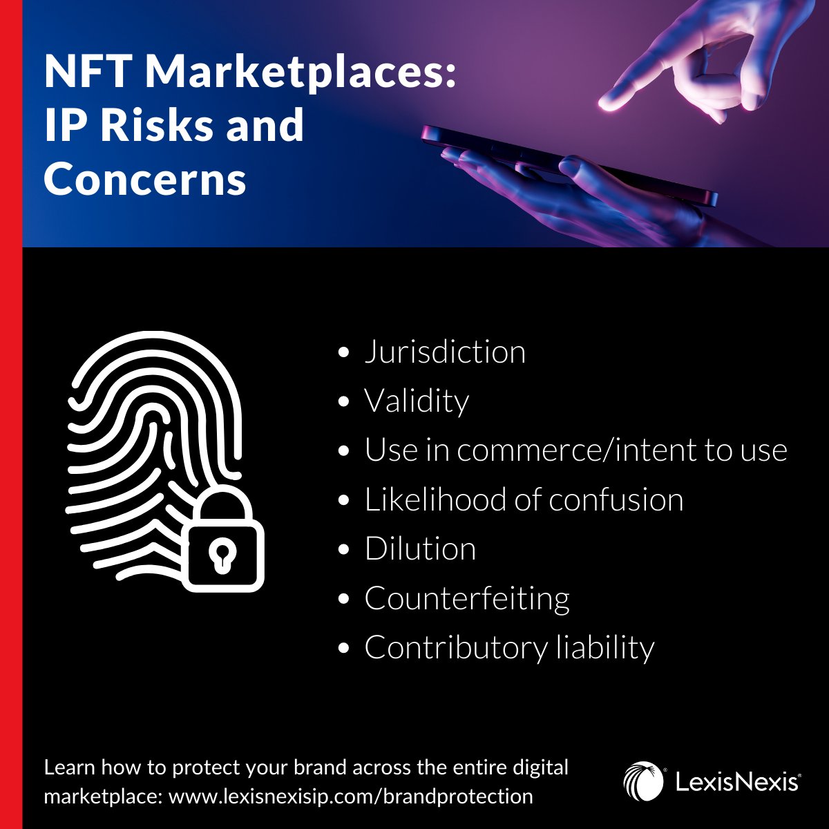 LexisNexisIP's tweet photo. #NFTs are the new wild west for IP professionals! Check out the infographic below and then sign up for our upcoming webinar, "NFTs: Legal & Practical Considerations for Protecting Your Brand," happening July 28. Save your spot: https://t.co/HLWHL0n1rc
#IPabuse #BrandProtection https://t.co/VTpgNYO8j3