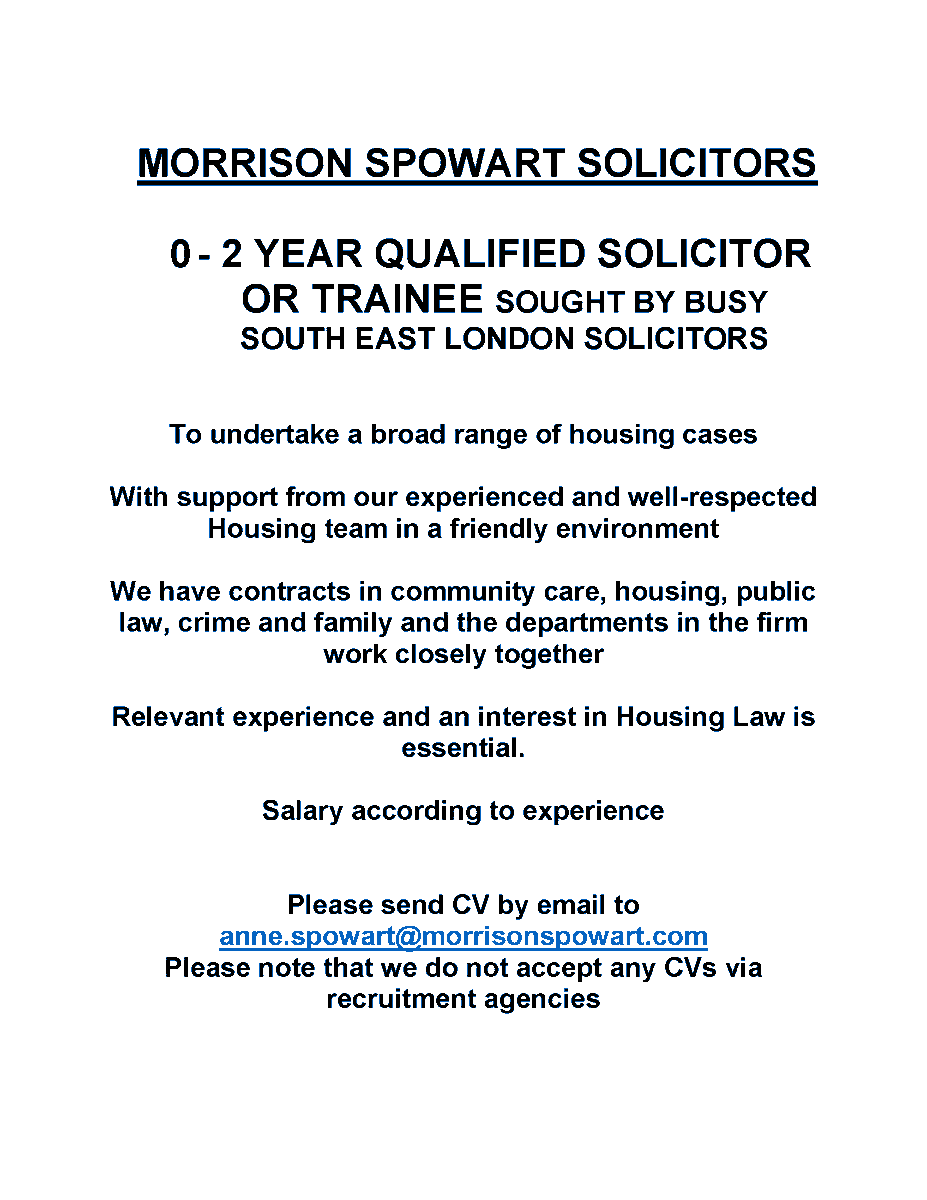 MorrisonSpowart's tweet photo. We are recruiting! Housing solicitor, paralegal or trainee sought  - we are looking for the right person to come and join our friendly team. https://t.co/ZtkD9gL51j