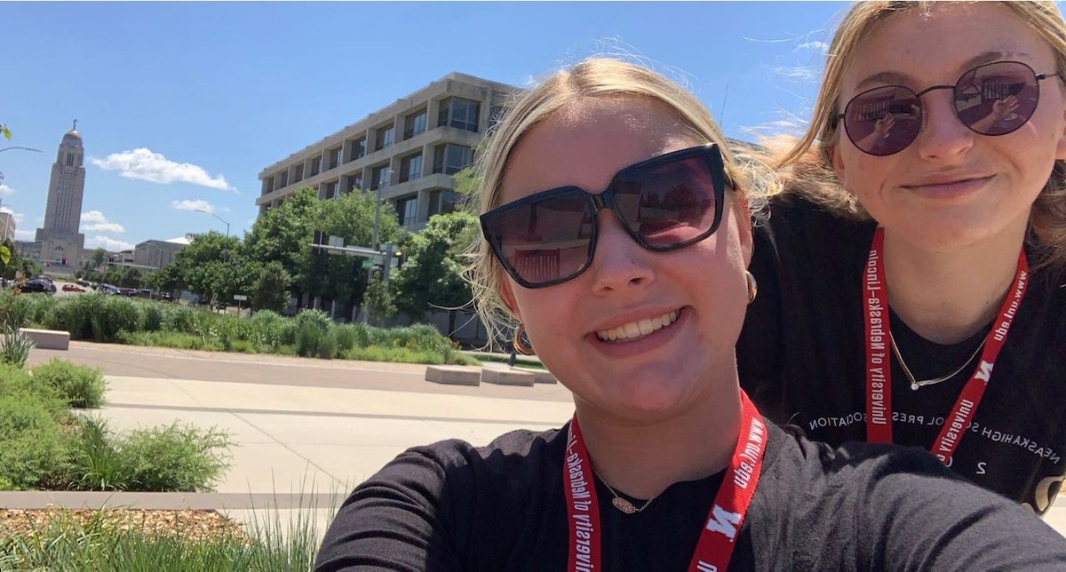 <a href="/BHSBlair/">Blair High School</a> Hadyn Ferguson &amp; Makenzie Maine soaking up the sun and lots of ideas at the UNL Journalism Camp this week. #NHSPA22
