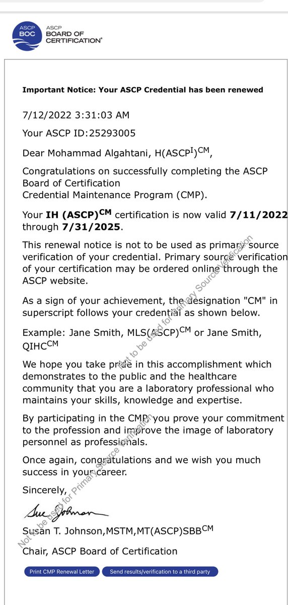 godmah86's tweet photo. سعيد جدا بتجديد رخصة البورد الامريكي لاخصائي أمراض الدم الدولي ASCP International Technologist of Hematology. 
وهي من الشهادات ذات القيمة العاليه. https://t.co/WB4r3nBZww