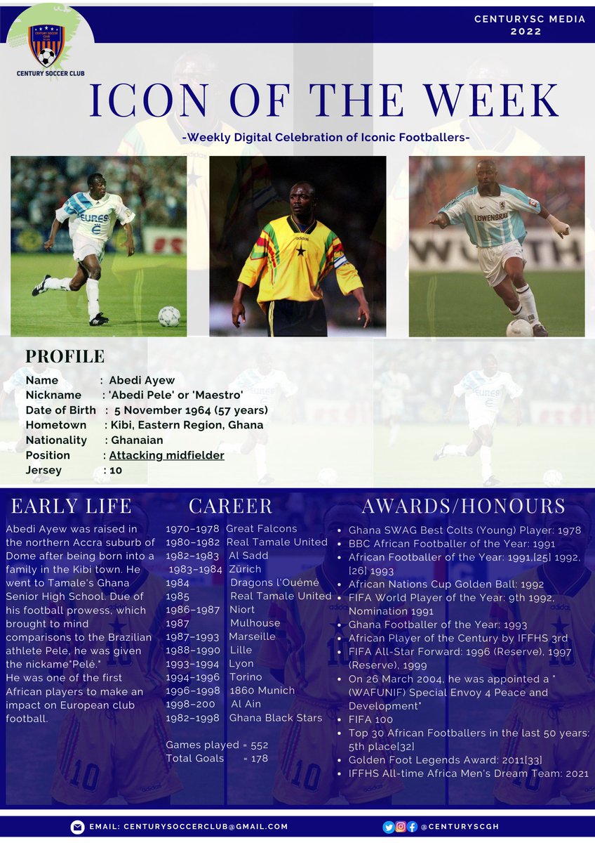 centuryscgh's tweet photo. Icon of The Week: The Maestro 'Abedi Ayew Pele'
@AyewAbedi
#CenturySCGh
#TheFutureisOurs https://t.co/JrMx8lR836