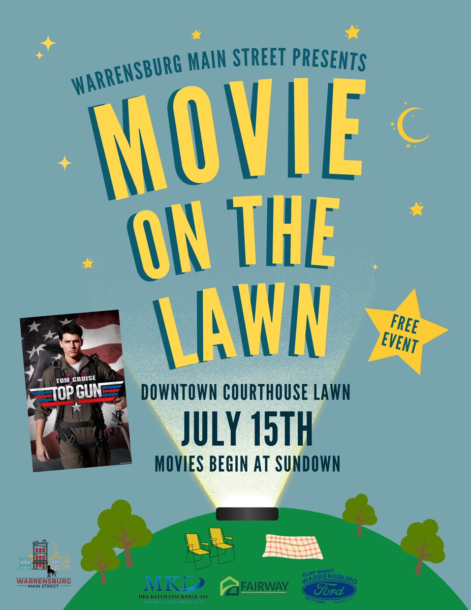 WBurgMainStreet's tweet photo. Looking for weekend plans? Get your mustaches ready because we are playing Top Gun for our final Movie on the Lawn, and it's a boozy one! Join us Friday July 15th while you sip on your favorite beverage from Old Barney's! https://t.co/1PMQBFBdnA