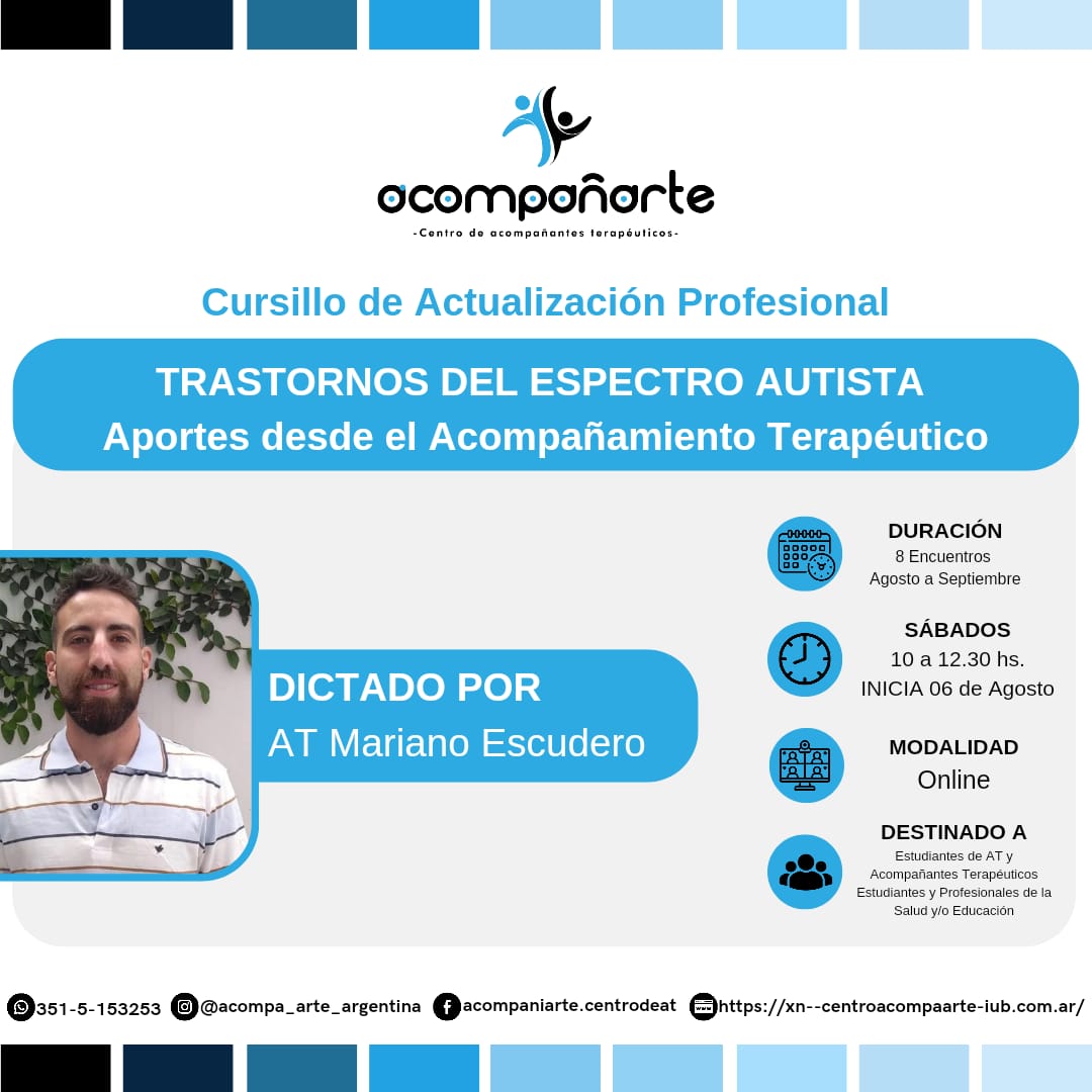 marianoe_at's tweet photo. Mariano Escudero regresa en el segundo semestre con su Cursillo "Trastornos del Espectro Autista. Aportes desde el Acompañamiento Terapéutico"

Te invitamos a conocer más de esta propuesta en el siguiente link 
https://t.co/KZjLGBUdhh https://t.co/OrdYxHr0k8
