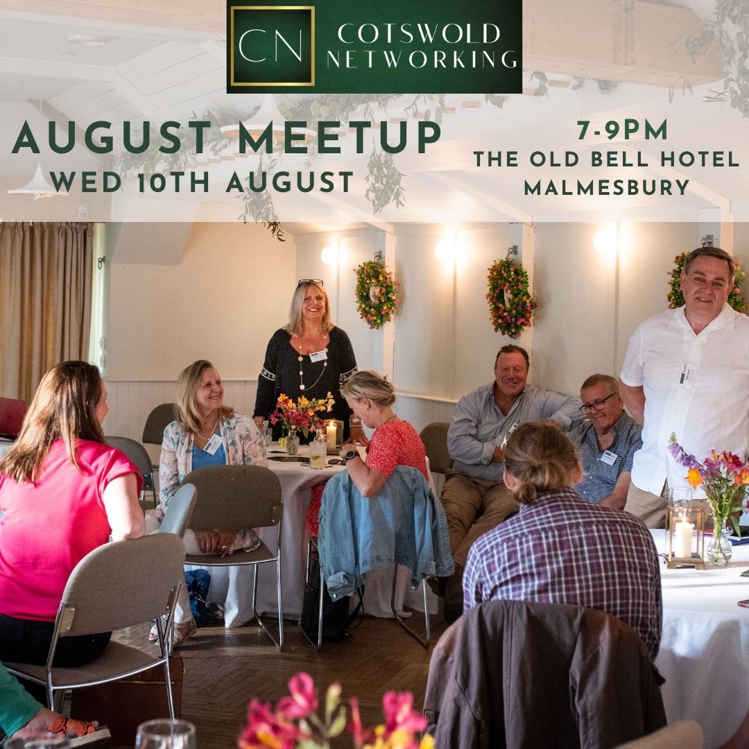 Give your business a boost and come along to our next Meetup on 10th August at 7pm at <a href="/OldestHotel/">The Old Bell Hotel</a> - Book your place online #cotswoldnetworking  #cotswoldslife #cotswoldsbusiness #malmesbury #cirencester #cirencesterbusiness #Tetbury #Cheltenhambusiness #Swindonbusiness