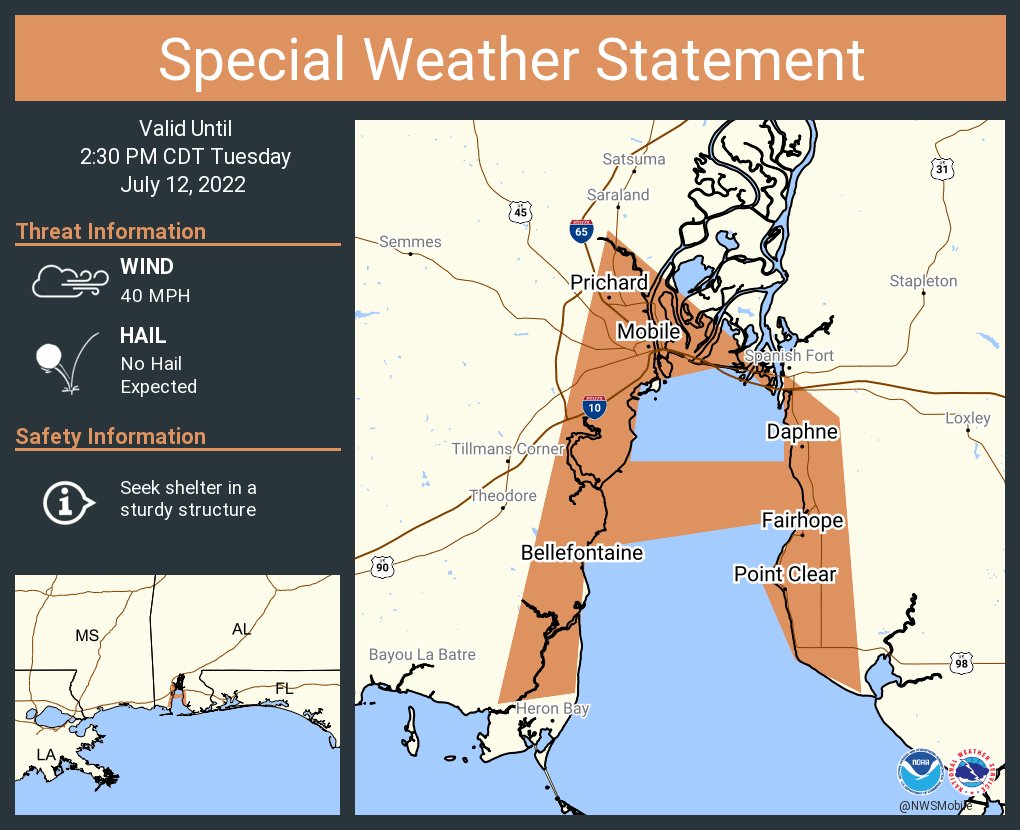 NWS Mobile on Twitter "A special weather statement has been issued for Mobile AL, Prichard AL