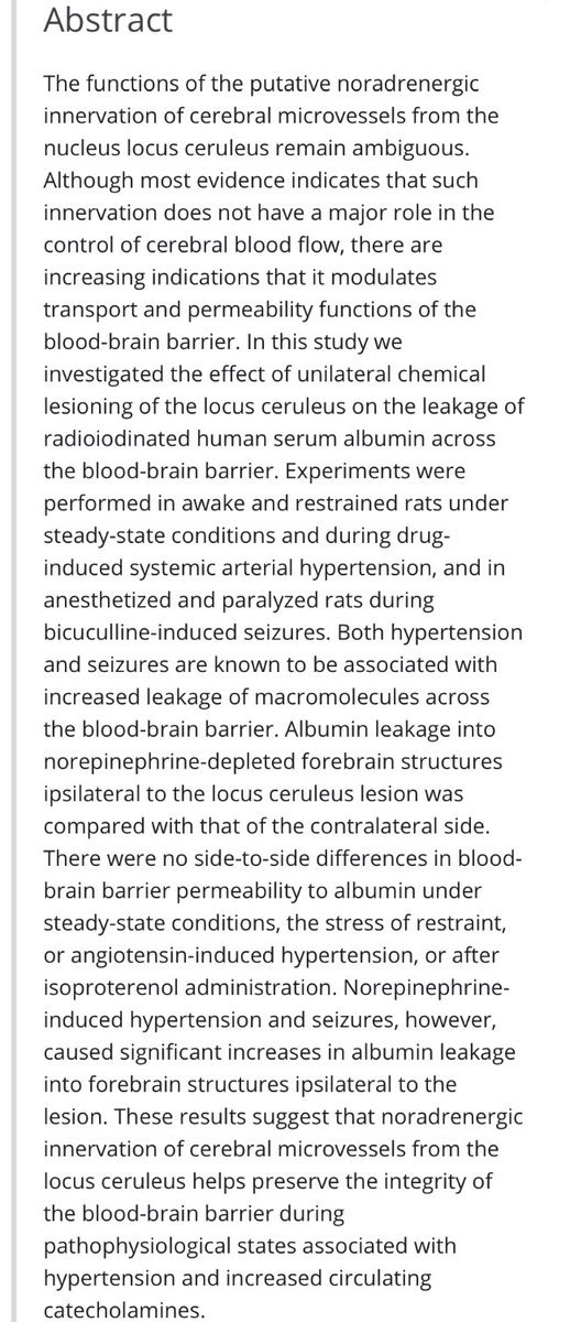 SixandLaura's tweet image. The protective influence of the locus ceruleus on the blood-brain barrier

June 1984

#BBB #animal_model (rat) #LocusCeruleus #blood_brain_barrier 
pubmed.ncbi.nlm.nih.gov/6742791/