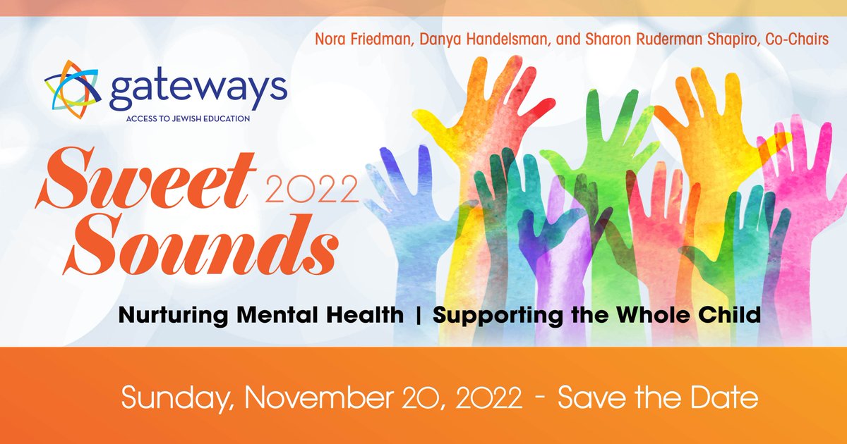 SAVE THE DATE! Sweet Sounds 2022: Nurturing Mental Health | Supporting the Whole Child is taking place on Sunday, November 20, 2022, with co-chairs Nora Friedman, Danya Handelsman, and Sharon Ruderman Shapiro! Keep an eye out for more details to come...😄