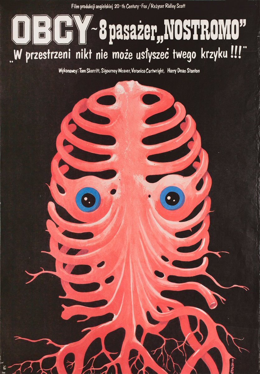 Polish film poster for #RidleyScott's #Alien (1979) #SigourneyWeaver #TomSkerritt #JohnHurt #YaphetKotto #IanHolm #VeronicaCartwright #HarryDeanStanton