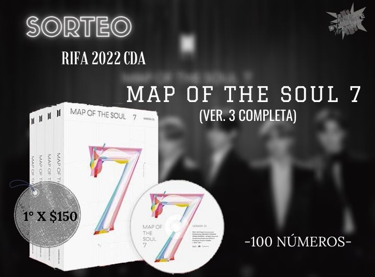 RIFA 2022 CDA: PROOF ERA 🖤🔥

— Con el objetivo de recaudar fondos para esta nueva etapa de Bangtan, sorteamos un Álbum MOTS: 7 (Ver. 3). 🥳💙
— Los fondos recaudado, se utilizarán para brindar cuentas premium en distintas plataformas. 
🇦🇷 SOLO ARMY ARGENTINA 🇦🇷

+ Info 👇🏻