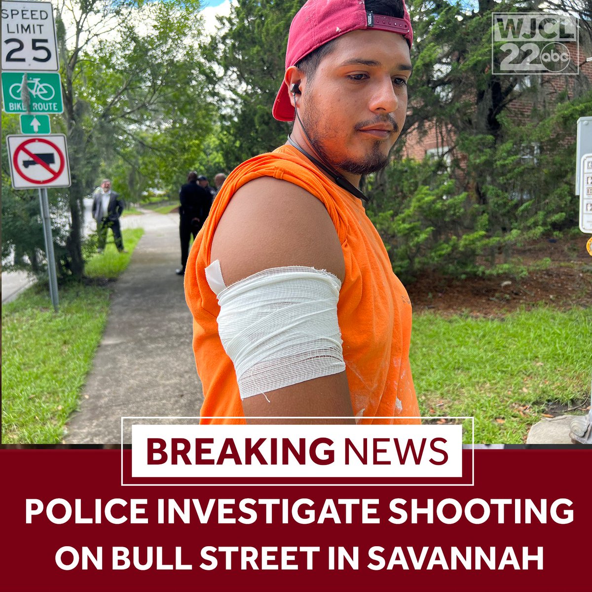 WJCLNews's tweet photo. BREAKING: At least 1 person has been injured in a shooting on Bull Street in Savannah. Joaquin Rodriguez said he was painting nearby when he heard gunshots and felt a sting. More info: https://t.co/nhGiPtovlE https://t.co/NuEikD3HRz
