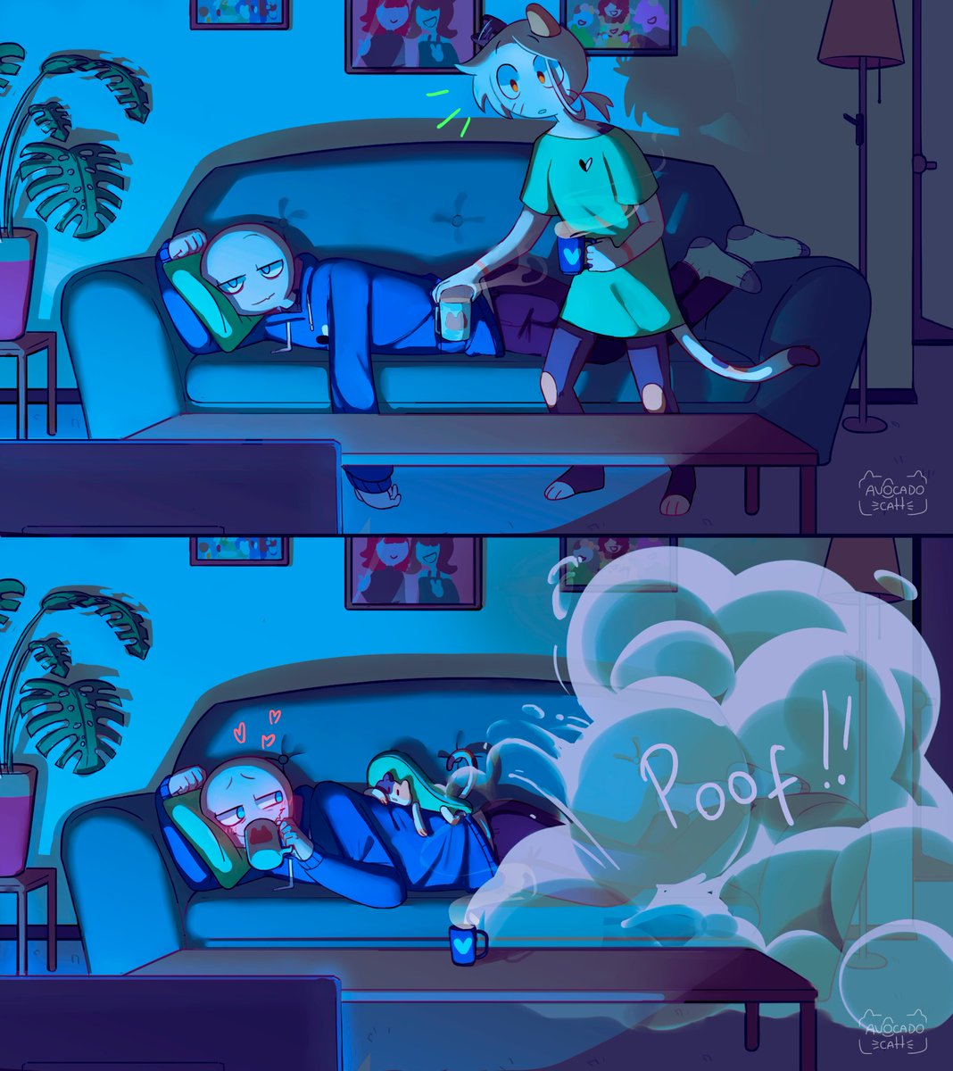 AvocadoCatt's tweet photo. Couch cuddle 🧡💙

#YourBoyfriendGame #YourBoyfriend #YourBoyfriendPeter #YourBoyfriendfanart https://t.co/bDryy009U7