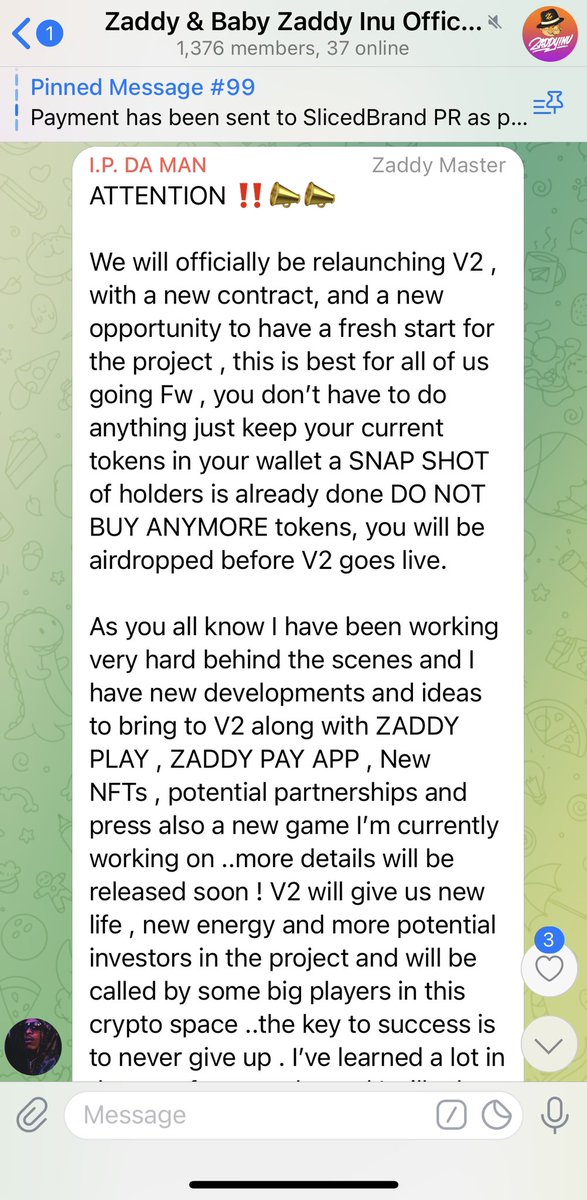 thecryptowizkid's tweet photo. April 27th a V2 was promised @IpDaMan drained liquidity out of #zaddy &amp; #bzaddy and ran away with 32k of his investors &amp; friends money 💰 the liquidity went into his personal account 0x863cdb11e5087ae92cd8940c2ff9eb25dae80be7 and has been withdrawing into his coinbase account ‼️ https://t.co/bn0piedlVu