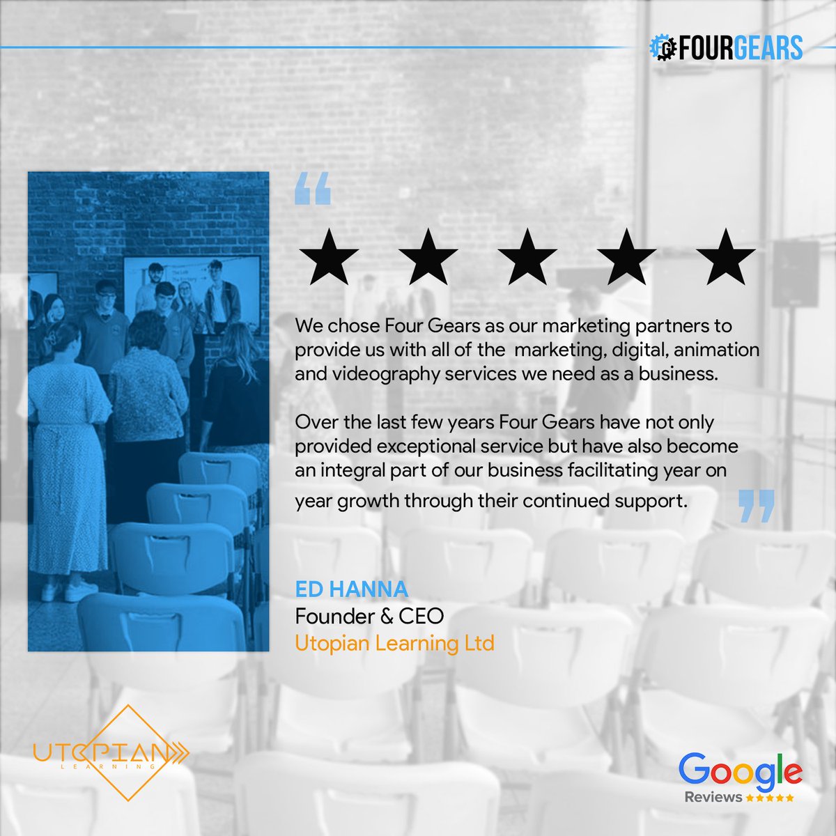 four_gears's tweet photo. It's always great to get feedback from our clients!

We've loved working with our clients and partners @UtopianLearning  &amp; @UtopianDLA  and it's great to have been able to support them in their growth and continued success. 
Visit https://t.co/lVVavwa3od to get in touch!

#Google https://t.co/dtgiaVkSvv