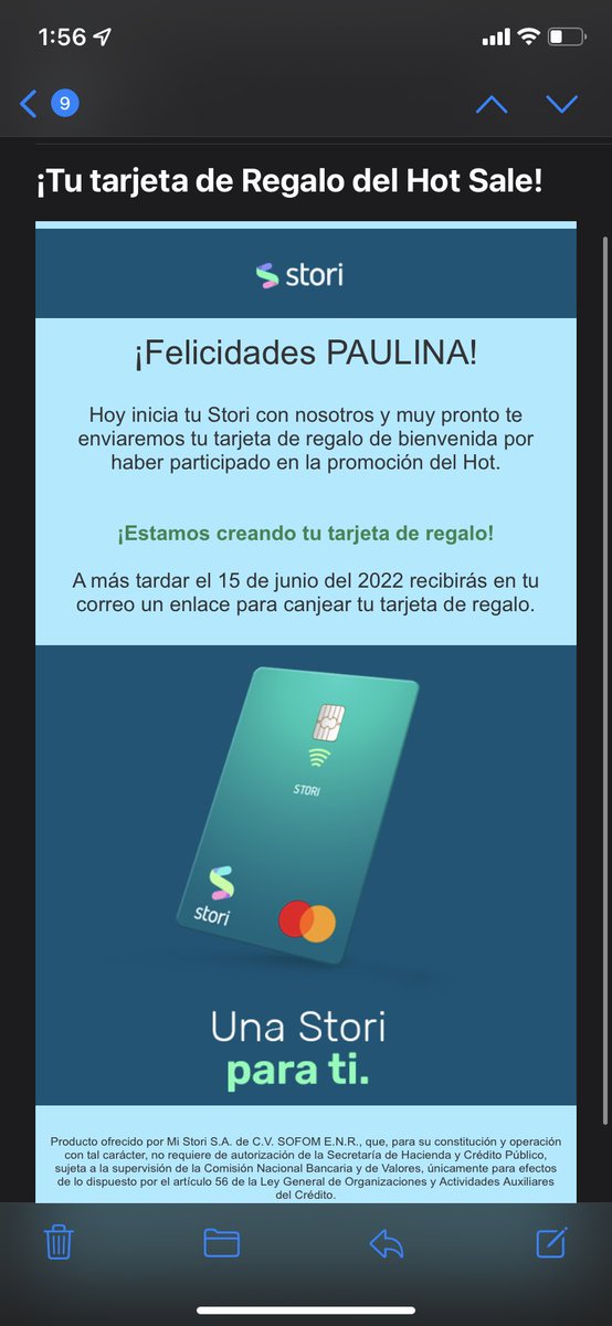 pfm25's tweet photo. @Stori_MX Hola, saque la tarjeta en el hot sale y me darían una tarjeta de regalo de $150 pesos a más tardar el 15 de junio. Al día de hoy no he recibido nada. https://t.co/u5zNhWxtAa