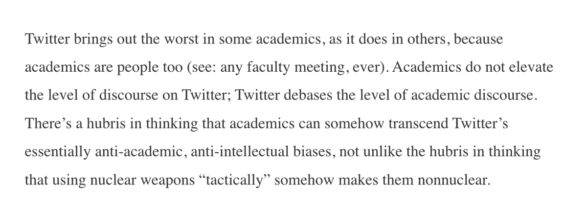 pjmaciak's tweet photo. I'm not particularly invested in "Academic Twitter" as a thing, but I want to say something about one word in this CHE screed against it: "elevate." 1/ https://t.co/0cqAUnnFAg