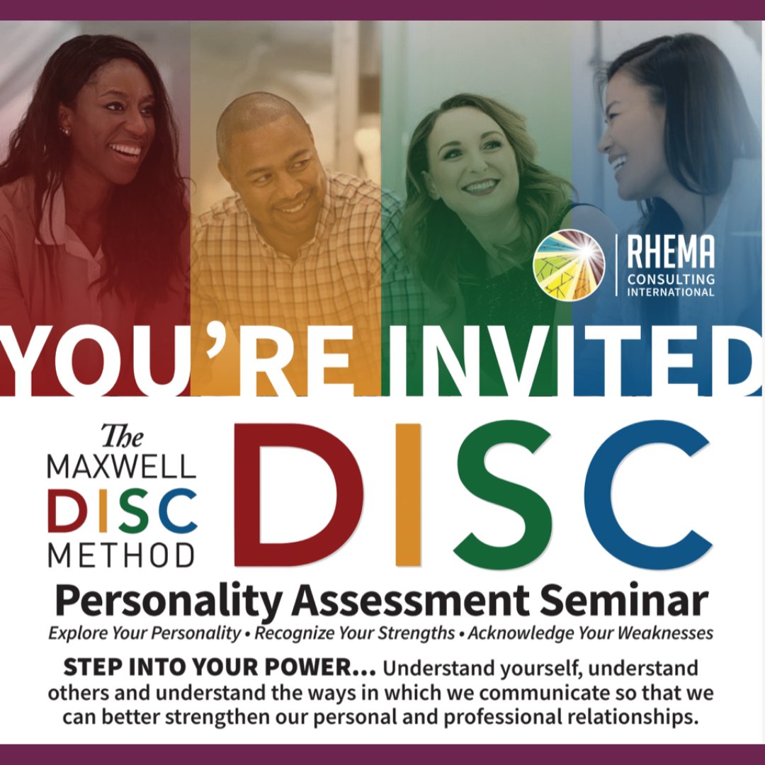 RhemaLLC's tweet photo. Join us on 7/30! A DISC Personality Report Analysis will help you understand yourself, understand others &amp; understand the ways in which we communicate so that we can better strengthen personal &amp; professional relationships. 
More Info: https://t.co/IveSBx7GHx
#swflevents https://t.co/ByYk6GEScM