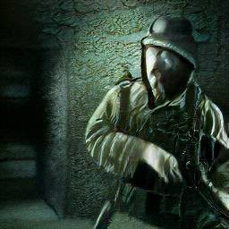 VRThinkTank's tweet photo. Been wanting to get an illustration / game art done for the game but haven’t found a good freelancer yet. Asked DALL E to generate a German Soldier in WW2 dungeon and got this. Gives me some ideas. https://t.co/TPvGItZCcE