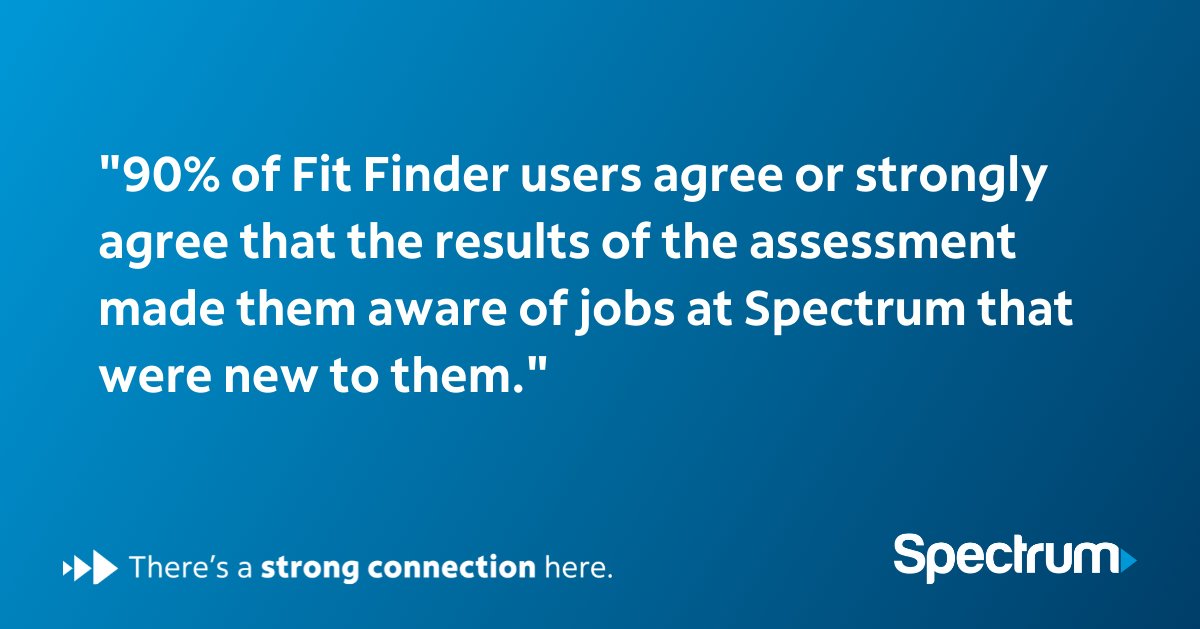 _SpectrumJobs's tweet photo. Have you taken Spectrum's Fit Finder assessment yet? 📝

Spectrum offers many career opportunities, and Fit Finder can help. Visit the link below to take our Fit Finder assessment. It may provide a fresh view on your career paths here. 💡

https://t.co/EoyMaA3uRQ

#JoinSpectrum https://t.co/SK8vFMGf8d