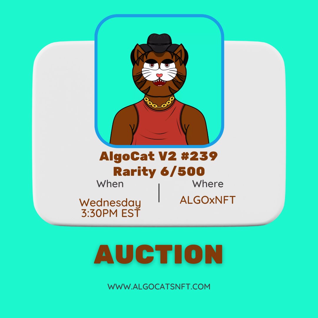 algo_cats's tweet photo. 🚨Hello #algofam, I wanna announce that we will hold our 5th PUBLIC AUCTION for the rarest 10 AlgoCats v2🚨
💎This AlgoCat will give you 2x amount of $DEGEN every Sunday if you hold it💎
💵Start bid 25A💵
😻We will hold the auction on @ALGOxNFT, today at 3:30PM EST😻
#Algorand https://t.co/WhzQv1rlJS