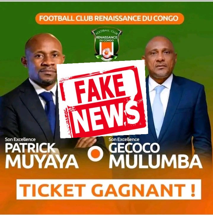 Newscd15's tweet photo. Kinshasa : la cellule de communication du vice-Gouverneur, Gecoco Mulumba, dément l'information publiée sur les réseaux sociaux selon laquelle il serait candidat au poste de président de la coordination du club Football Renaissance du Congo. Faux! Méfiez-vous ! (Mise au point) https://t.co/HYO4aiGc00