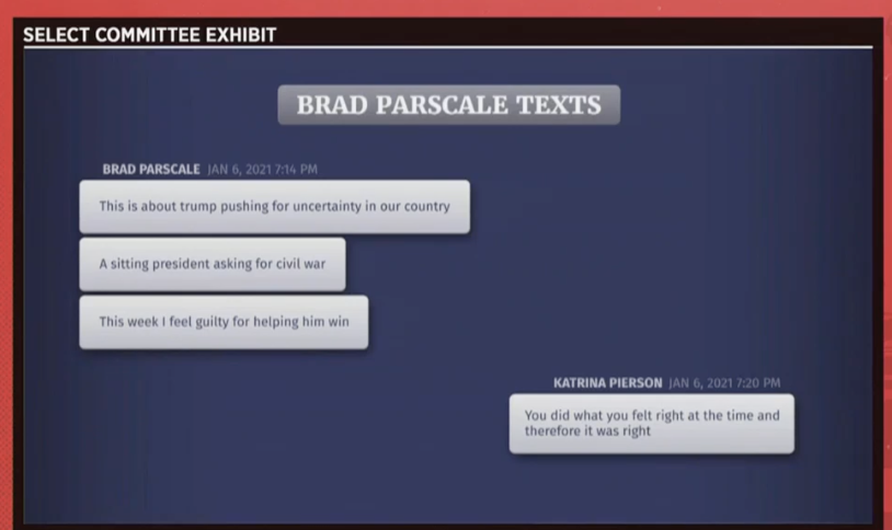 axios's tweet photo. Ex-Trump campaign manager Brad Pascale says Trump's rhetoric "killed someone" in a text exchange with Katrina Pierson on the evening of Jan. 6. https://t.co/OoFpdvJ8YP