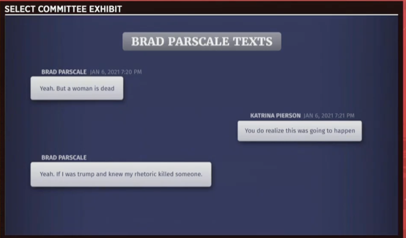 axios's tweet photo. Ex-Trump campaign manager Brad Pascale says Trump's rhetoric "killed someone" in a text exchange with Katrina Pierson on the evening of Jan. 6. https://t.co/OoFpdvJ8YP