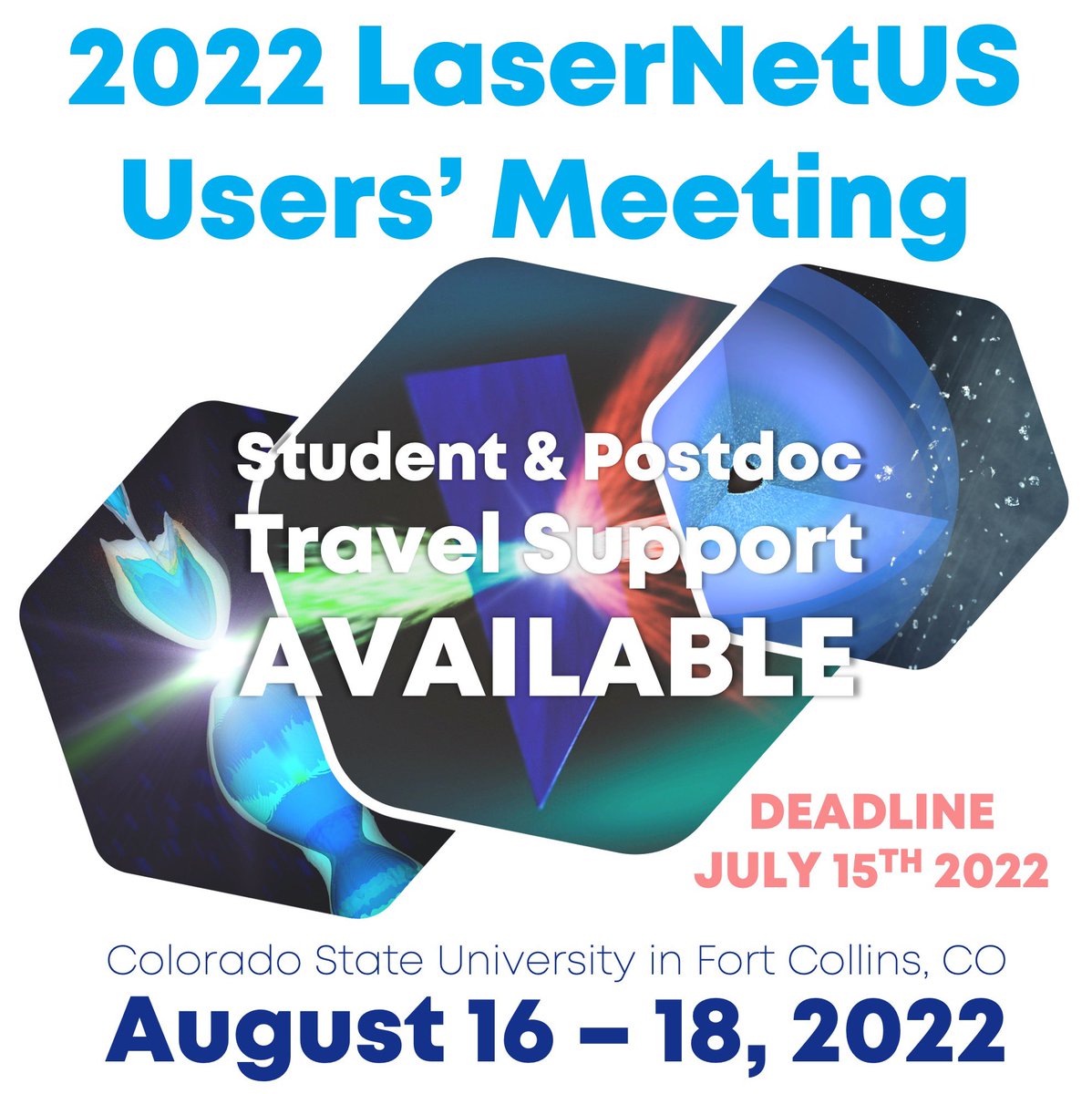 LaserNetUS's tweet photo. LaserNetUS is offering a limited number of student/postdoc travel grants 💰 💵 to enable participation at the 2022 LaserNetUS Users’ Meeting 

DEADLINE THIS FRIDAY ‼️ 5PM Pacific Daylight Time (PDT) July 15, 2022 ❕

Apply here 👉 https://t.co/NP8XWZzf1U https://t.co/SS7FGj9LHw