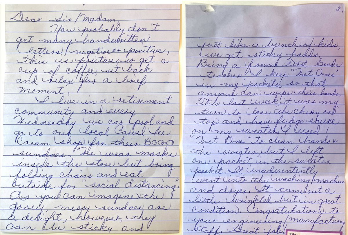 RodRLittle's tweet image. It’s always rewarding to hear positive feedback from #Edgewell consumers, but even better when it's in a handwritten letter. Thank you to our Wet Ones customer in Florida for your kindness, we hope you enjoy your sundae this week with the extra wipes we sent! #JoyAtEdgewell