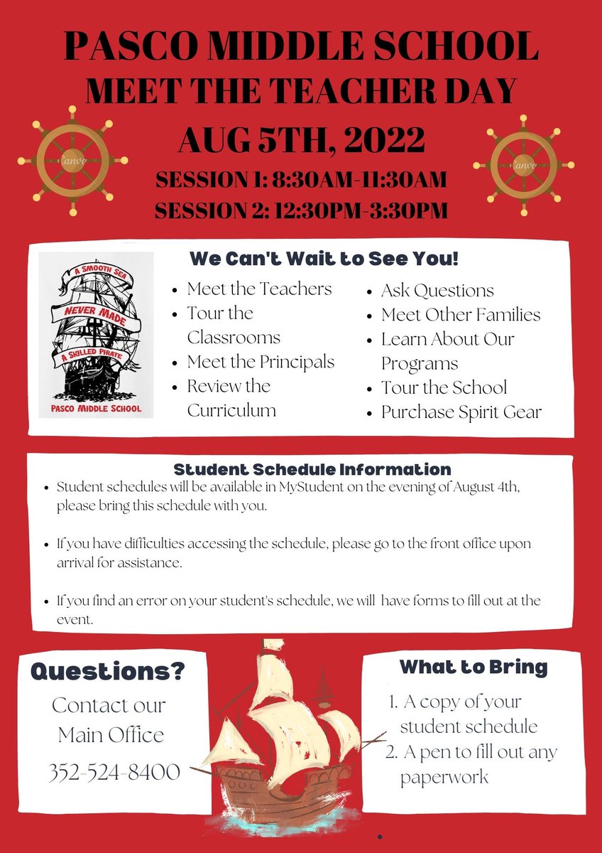 Join us for Meet the Teacher day on August 5th! There will be two sessions times that you can attend. We hope to see you there!