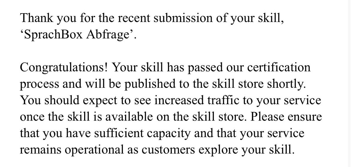 SprachBox_App's tweet image. Der Sommerurlaub ist leider schon vorbei, aber zumindest hat er gereicht, um das Skill komplett neu zu schreiben und bereits heute durch die Zertifizierung durch.

Allerdings müssen sich die User erneut anmelden (AccountLinking nicht übertragbar war).

amazon.de/dp/B06XJLHKSR