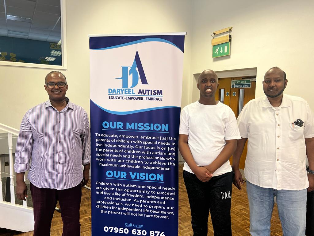 AutismDaryeel's tweet photo. Today Coffee Morning session our guest  HE Ambassador Abdulkadir Abdi the Somali Ambassador to UK  was welcomed by Ismail Duale. HE the Ambassador listened and consoled the parents and partake the art session activities with young adults and the children. @aakheyr #autism https://t.co/5HNefQRsOx