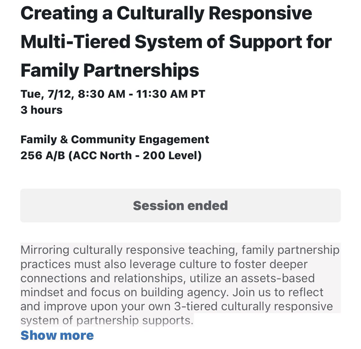 Scheeatow's tweet image. Great first session at the #CAMTSSPLI. Identifying strategies to strengthen parental engagement via NYSED MTSSI. #GettingMyLearnOn