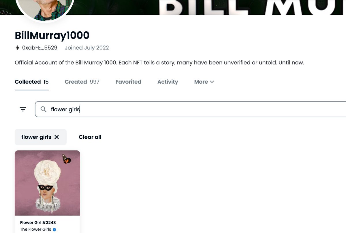 Welcome to the flower fam, Bill Murray! Your Flower Girl is absolutely beautiful - we can't wait to see the $eeds she produces! 🌺👑✨🌸

opensea.io/assets/ethereu…