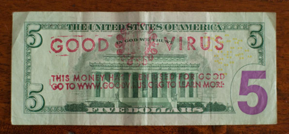 NAChristakis's tweet photo. From 2014, but still in circulation?

Stamping Dollar Bills With Evidence That They’ve Been Used For Good. The Good Money project stamps dollar bills with phrase “This Money Has Been Used for Good” in an attempt to get people to pay it forward. https://t.co/tHblLD7mVi #GoodVirus https://t.co/tTthqF9ODm