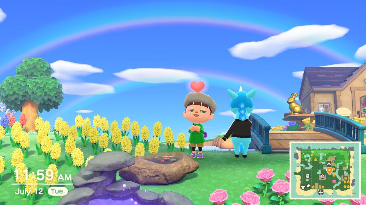 i Didn't even change outfits!! ran around all angles #DailyJulian #DoubleRainbow #Prizeballoon #GlowingMossPond a Beautiful #SprinkleRaindrop in every snapshot it was so hard to choose which to keep!! #illJustSendIt #AnimalCrossing #ACNH #NintendoSwitch