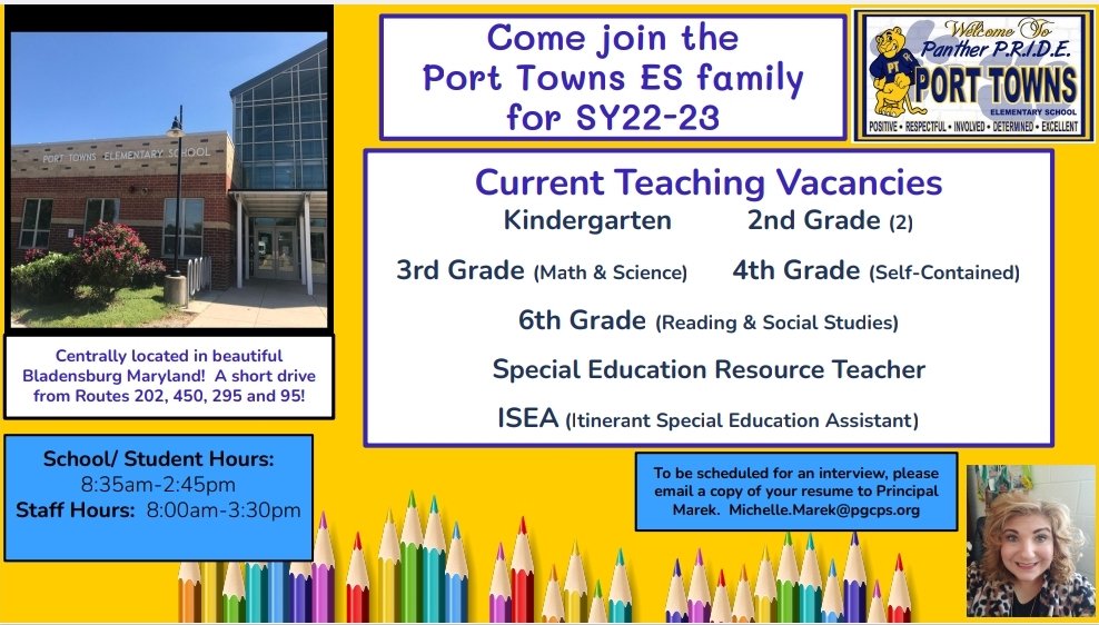 Miller_Educates's tweet photo. .@PortTownsES is looking for educators to join our school! https://t.co/YGqQZGTg3Q