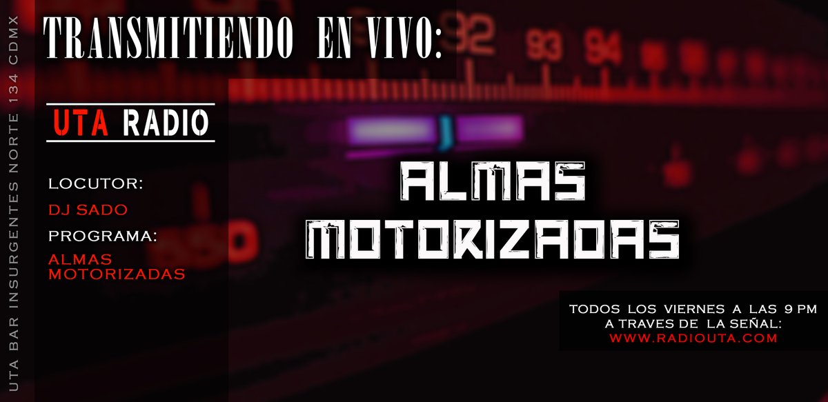 ZonebsRadio's tweet photo. #DjSado enciende los motores en #almasmotorizadas a las 9pm en #ViernesdeDestruccion de #UTAradio https://t.co/oSLljEHfK8