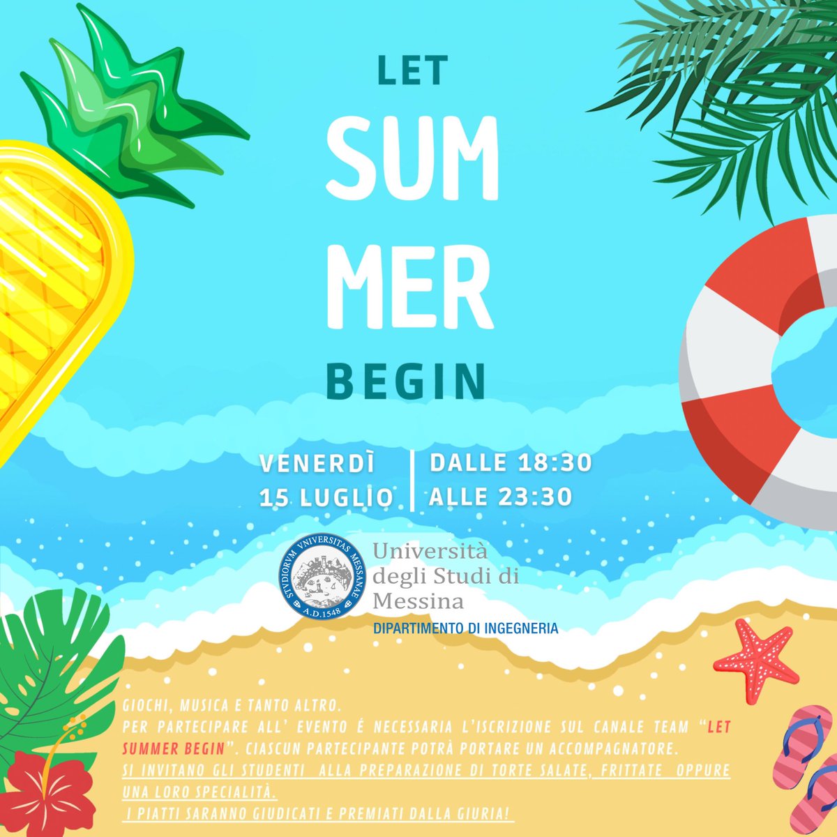 DipIngUnime's tweet photo. Vi aspettiamo venerdì 15 Luglio per festeggiare l’inizio delle vacanze estive presso il Dipartimento di Ingegneria @unimessina 

https://t.co/G12iDfXZ4z https://t.co/kyBvKQ1Osn