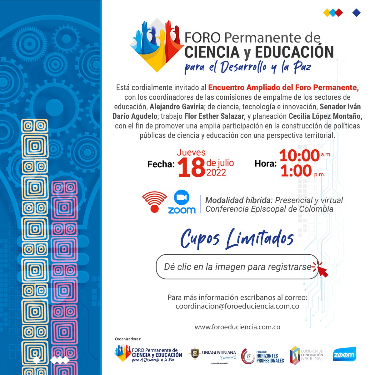 Foroeduciencia's tweet photo. Los invitamos a participar en el Encuentro Ampliado del Foro Permanente.
Formulario de inscripción: https://t.co/wacomTE2Zl 
Sala de la reunión en Zoom: https://t.co/aCMUtkcVbo https://t.co/ho3mzea12s