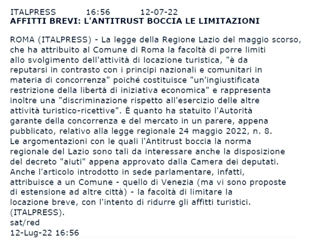 Grande notizia! L’antitrust boccia le limitazioni alle locazioni brevi!