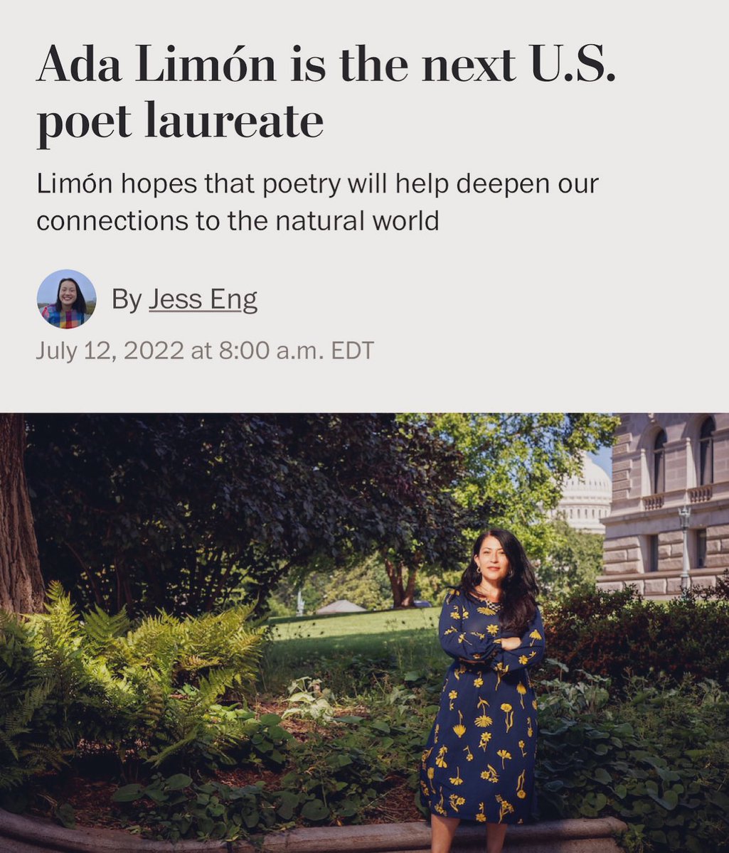 SandeeGertz's tweet photo. So thrilled to see Ada Limon be named PoetLaureate! Her #poems have moved me since reading Sharks in the Rivers and it’s a joy to teach her work &amp; see students come alive to poetry through them. Can’t wait to see how she integrates the natural world into her role. Bravo A.L.! 👏 https://t.co/y7Hi9iHrcJ
