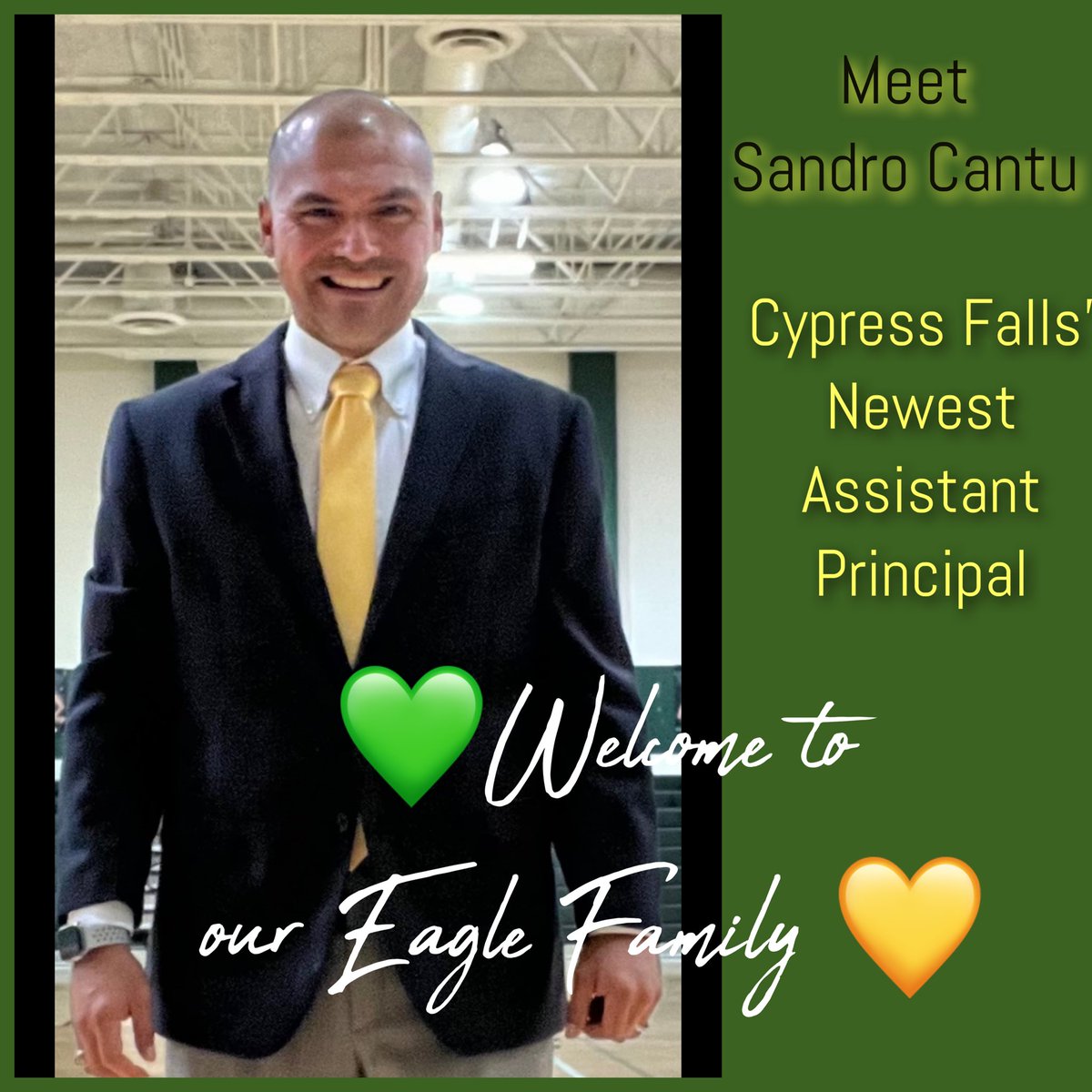 cyfallshs's tweet photo. Can’t wait for y’all to meet our newest AP. He’s going to be a great addition to our team. #cyfallsfamily #weareone https://t.co/ri8soNSoy0