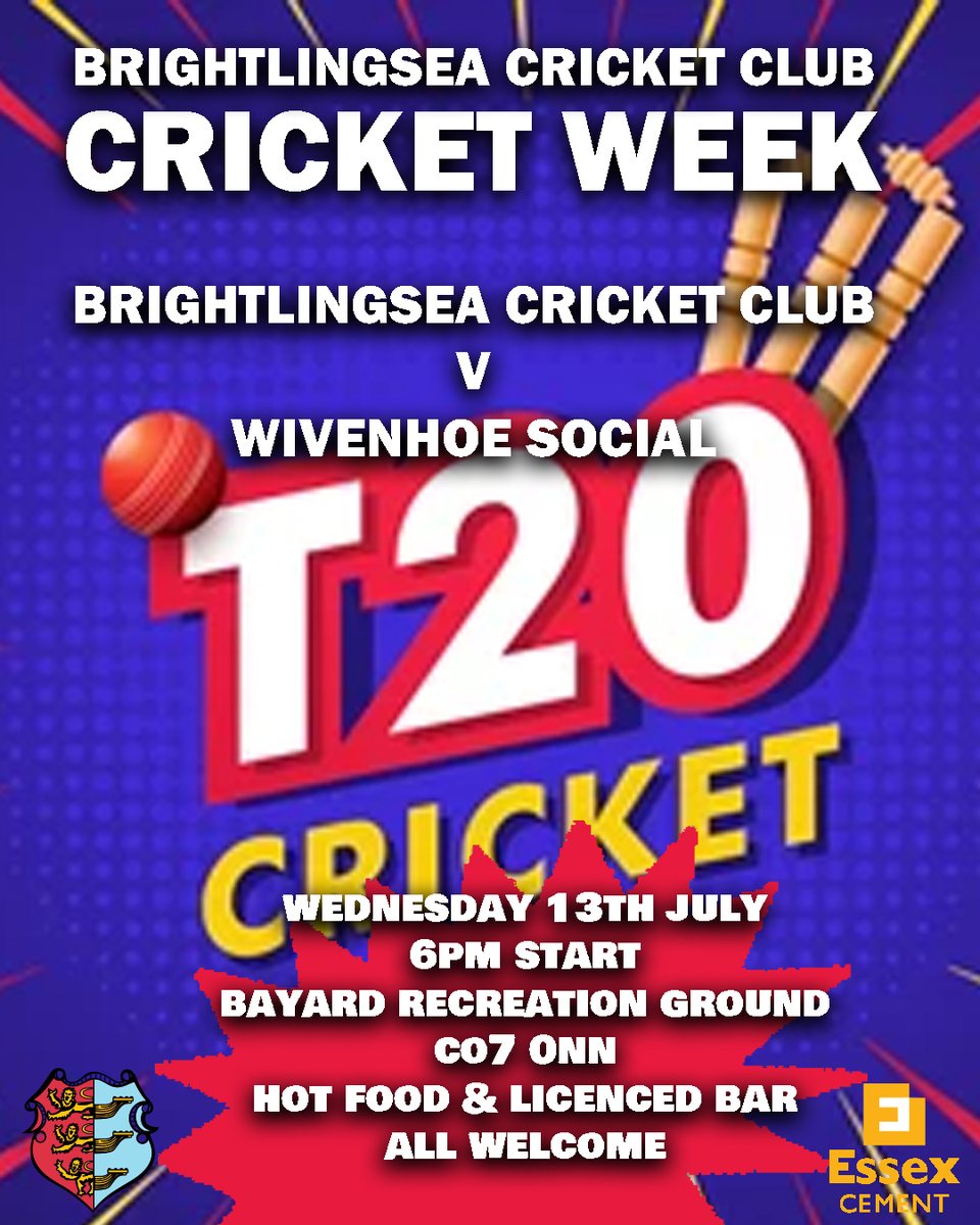 It's Wednesday, it's T20 at the Rec. Refreshments and hot food will be available. 
Come along and support our cricket week 2022