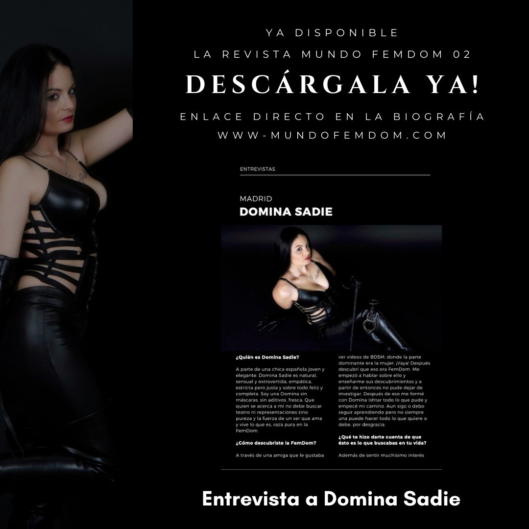 Ya puedes descargar de forma totalmente GRATUITA el segundo número de MundoFemDom con mi entrevista desde este enlace: bit.ly/3OEGDJX
Ademas de <a href="/MistressElektr2/">Mistress Elektra</a> y <a href="/DominaCloe/">👑 Domina CLOE👑</a> encontrarás artículos, historias, Iniciación a la FemDom, libros, y mucho más, compártela!