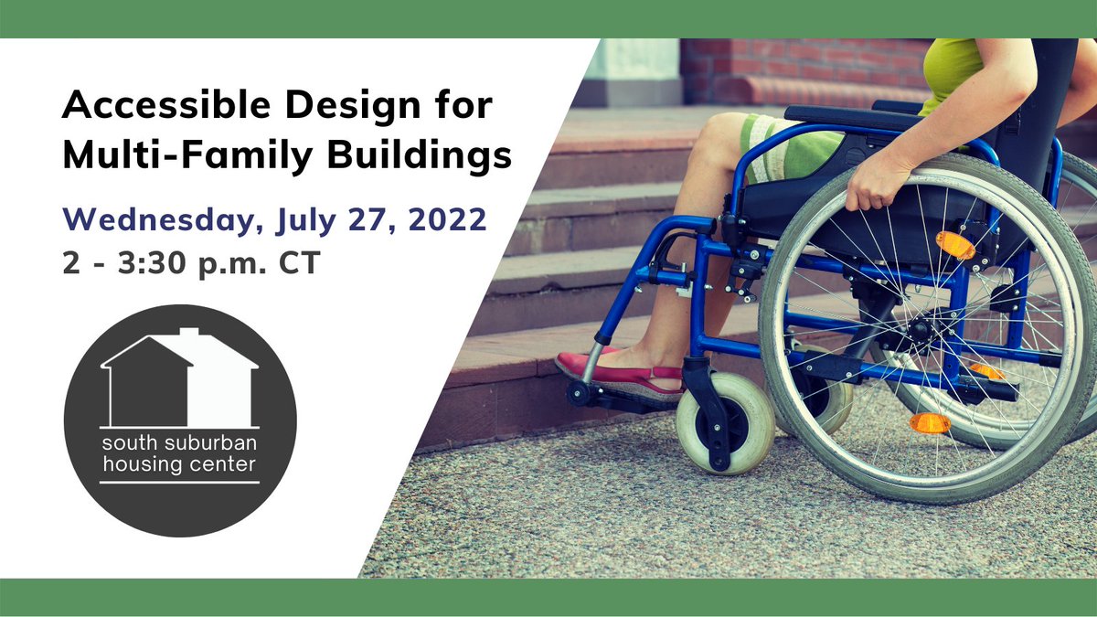 FAIR HOUSING IS #ACCESSIBLE HOUSING

Accessible Design for Multi-Family Buildings Webinar
WEDNESDAY, JULY 27, 2022
2 - 3:30 P.M. CT

REGISTER: ow.ly/lsai50JUjN0

#Disability #DisabilityInclusion #FairHousingRights #InclusiveHousing #DisabilityPride #DisabledAnd