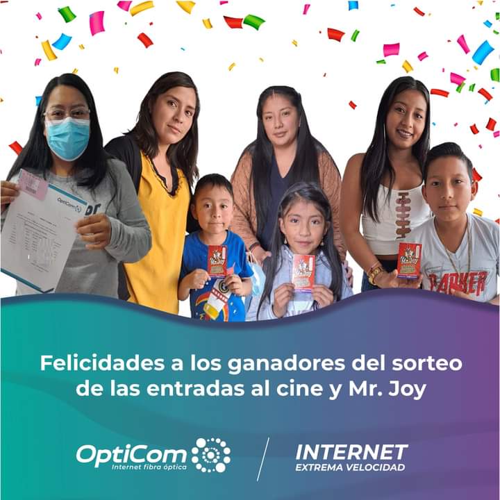 🎉𝐅𝐞𝐥𝐢𝐜𝐢𝐭𝐚𝐦𝐨𝐬 𝐚 𝐥𝐚𝐬 𝐠𝐚𝐧𝐚𝐝𝐨𝐫𝐞𝐬 𝐝𝐞 𝐥𝐚𝐬 𝐞𝐧𝐭𝐫𝐚𝐝𝐚𝐬 𝐚𝐥 𝐜𝐢𝐧𝐞 🎬 𝐲 𝐚 𝐌𝐫. 𝐉𝐨𝐲 🤹demostraron su gran compromiso con #opticomecuador #internet 𝐝𝐞 𝐄𝐗𝐓𝐑𝐄𝐌𝐀 𝐕𝐄𝐋𝐎𝐂𝐈𝐃𝐀𝐃 ⚡
Gracias por participar y ser parte de nuestra familia 😊