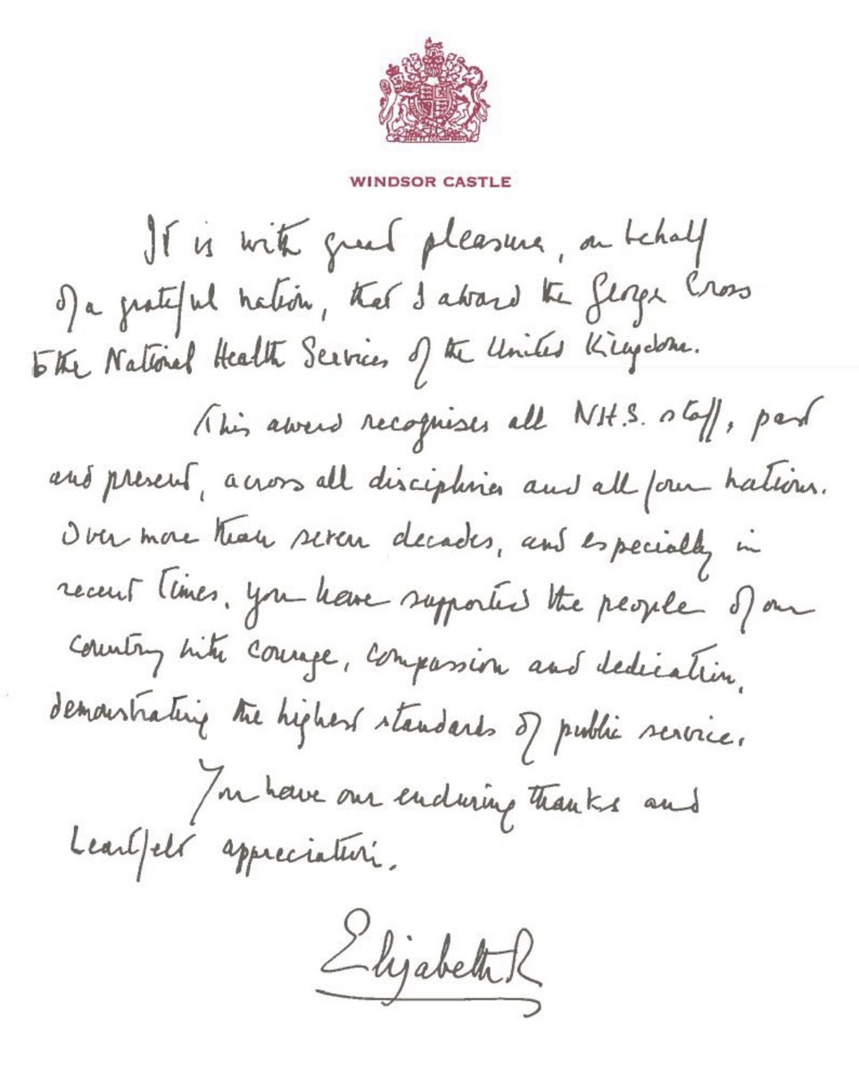 hillingdondns's tweet photo. The Queen awarded the NHS with the George Cross medal today, recognising how its staff have supported the nation with  'courage, compassion and dedication', especially in recent times. A time for reflection during such a proud moment for all 🫶 #reflection #GeorgeCross #ThankYou https://t.co/DzGSD4SRWB