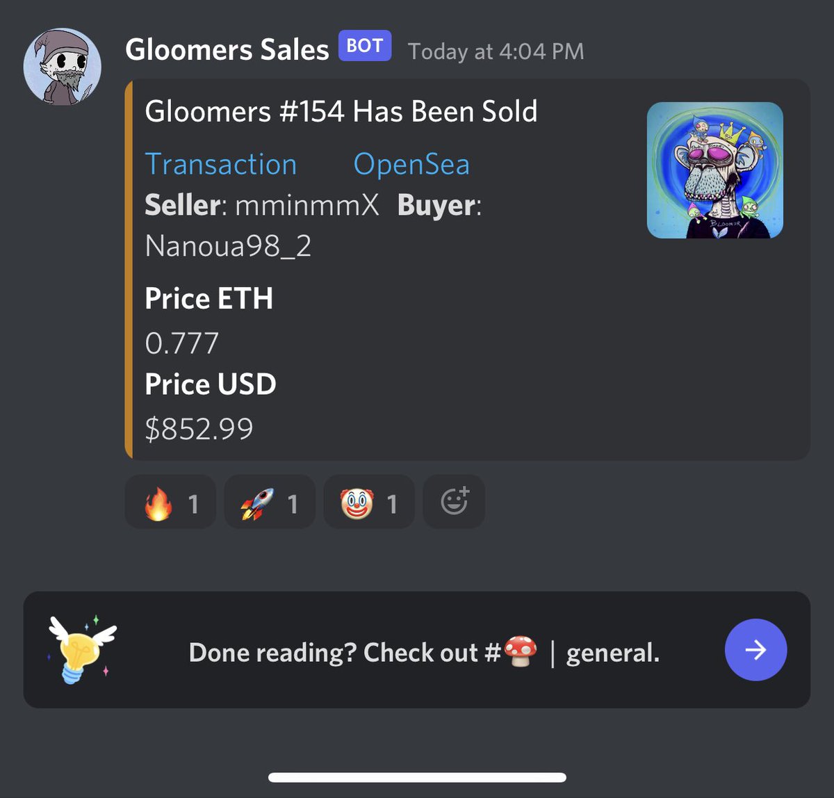 gusfinkstudios's tweet photo. Rare @GloomersNFT just sold for .777 eth     Let’s go!  Grab the floor cheap ones.   While I’ve been developing characters and the story.    It’s all coming together.   Envision the big picture!! https://t.co/vX7U7wpYcY