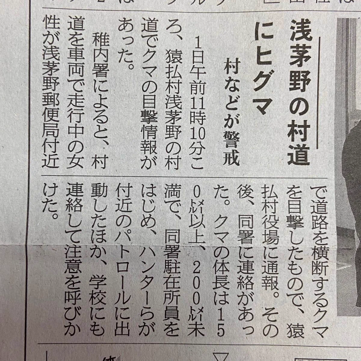 大きさがおかしい？！新聞に掲載されていたクマ出没情報！
