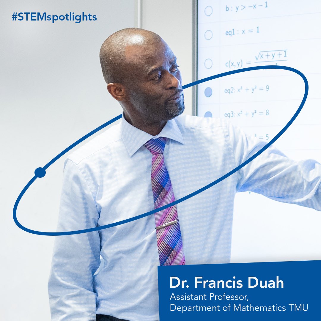 visionsofsci's tweet image. STEM Spotlight💡

Former high school teacher-turned-professor, Dr. Francis Duah @MathEdLab joins Toronto Met as Assistant Professor of Pedagogic Research in Mathematics working hard to move the dial on student engagement with a participatory approach. 

#STEMspotlights
